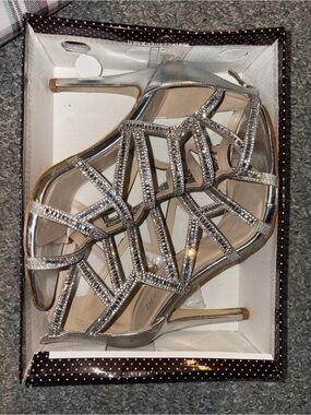 Women's Silver Rhinestone Strappy High Heel Sandals
